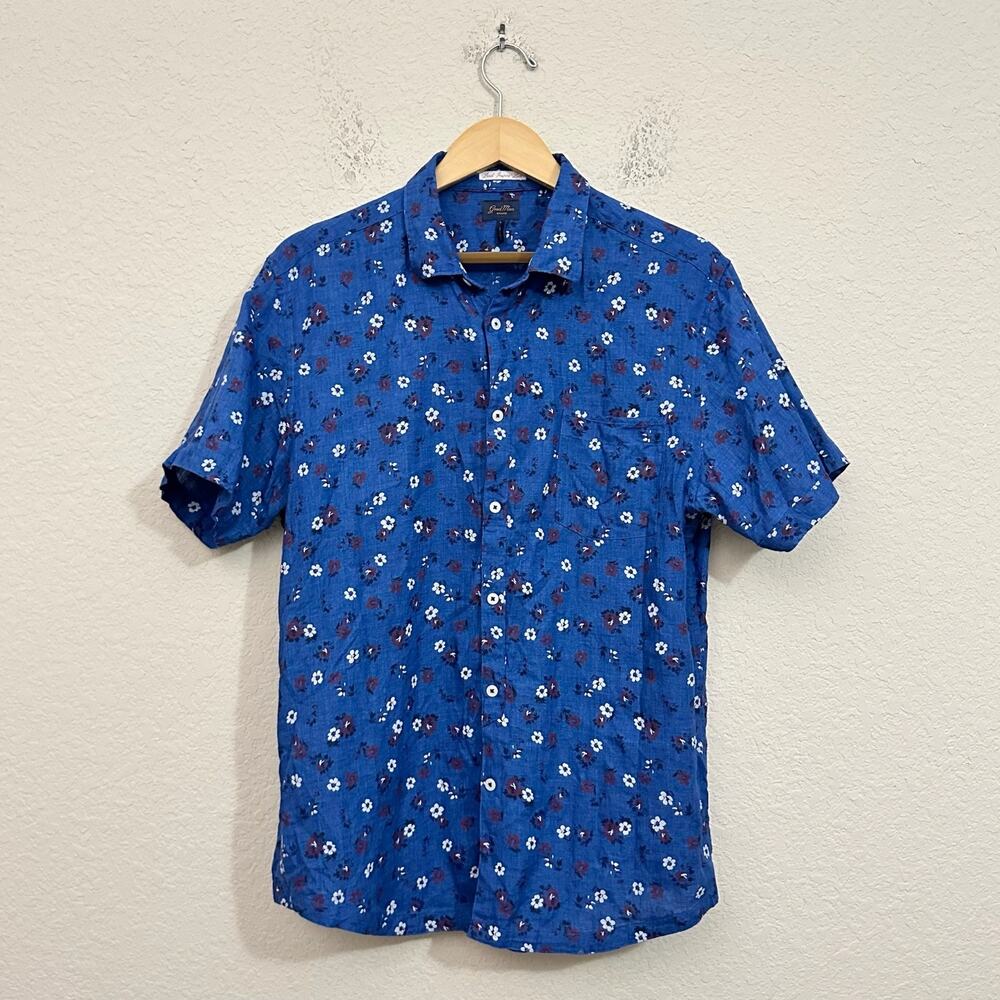 GOOD MAN BRAND Shirt Blue Floral Short Sleeve Linen Button Up Casual